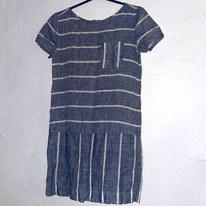 Lou & Grey100% Linen Short Sleeve Blue and White Shift Dress Size XS